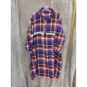 Cottagecore Flannel Nightgown Womens Plus 4XL Purple Plaid Lace Trim Mumu Lounge